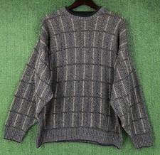 VTG 90  s Bill Blass Grey Patterned Cotton Knit Sweater Men  s SZ Large USA Made