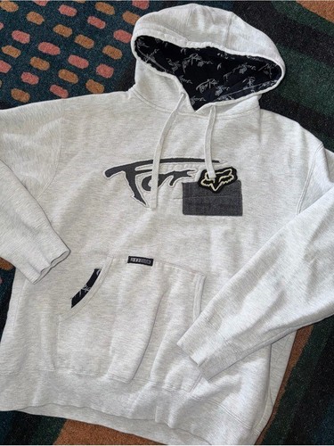 Vintage Y2K Fox racing Light heathered Gray Logo Pullover Hoodie. Men’s large - Picture 2 of 6