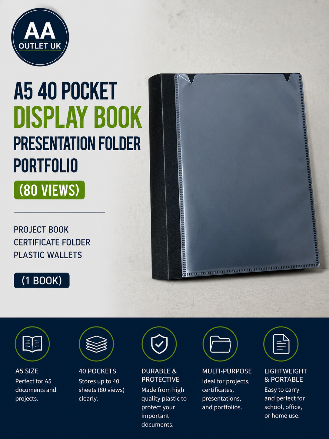 A5 40 Pocket Display Book Presentation Folder Portfolio 80 Views Plastic