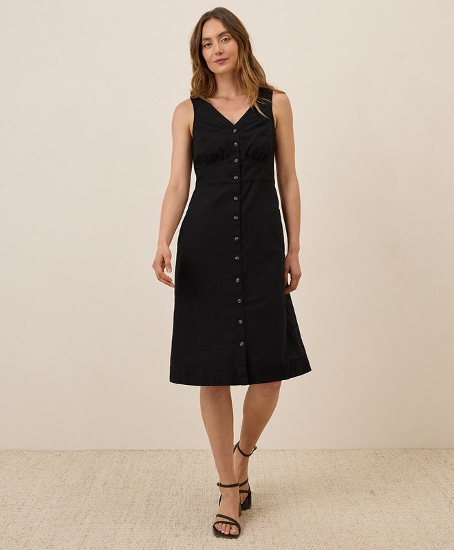 Pact Women's Cotton Canopy Linen Blend Button-Front Dress - Black Pact Women's Cotton Canopy Linen Blend Button-Front Dress - Black