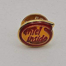 Vintage Intel Inside Red Logo Gold Tone Advertising Pin Lapel Pin #V14