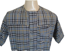 Men's Gray A.C.S. Handmade African Jumper Check Shirt. One Size. Short Sleeve.