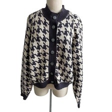 Vintage Gray  Cream Houndstooth Cardigan Sweater Streetwear Style