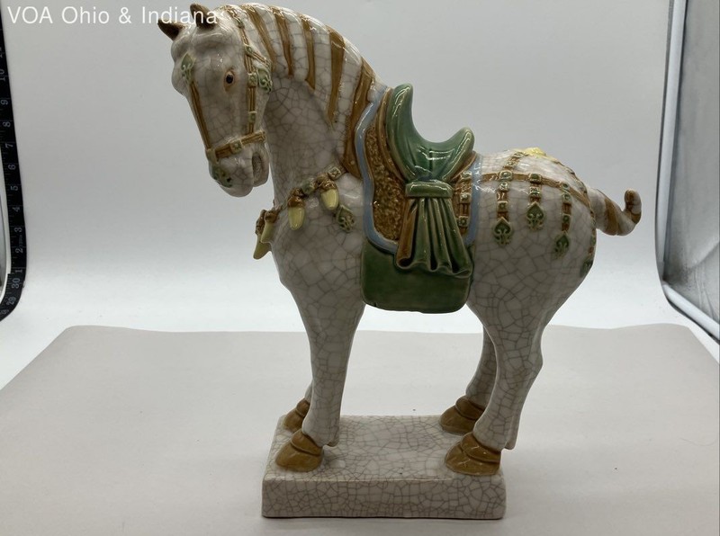Ceramic Horse Figurine Tang Style Crackle Glaze Hand-Painted Vintage 11 Inch