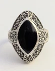 Vtg Chapal Zenray Sterling Silver Black Onyx Marcasite Marquise Ring  SZ 8