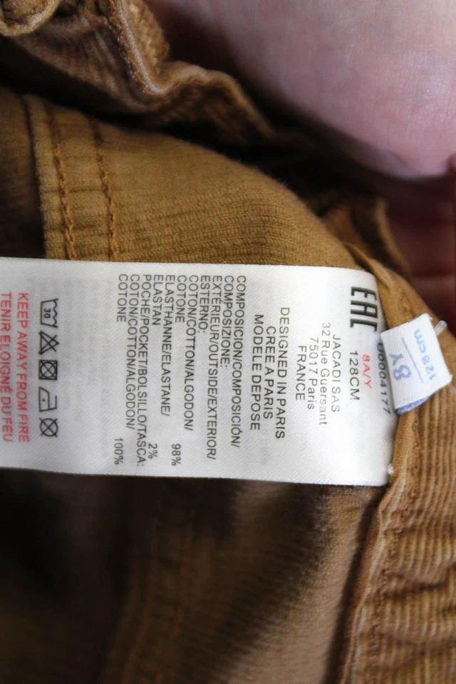 Pantalones al tobillo informales elásticos con cremallera de pana de algodón marrón talla 8 Jacadi para niños Foto 3 de 4