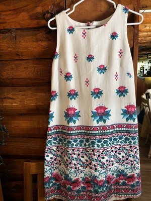 Taylor Women's Floral Sheath Dress Sleeveless Cotton Blend White Pink Blue Size 