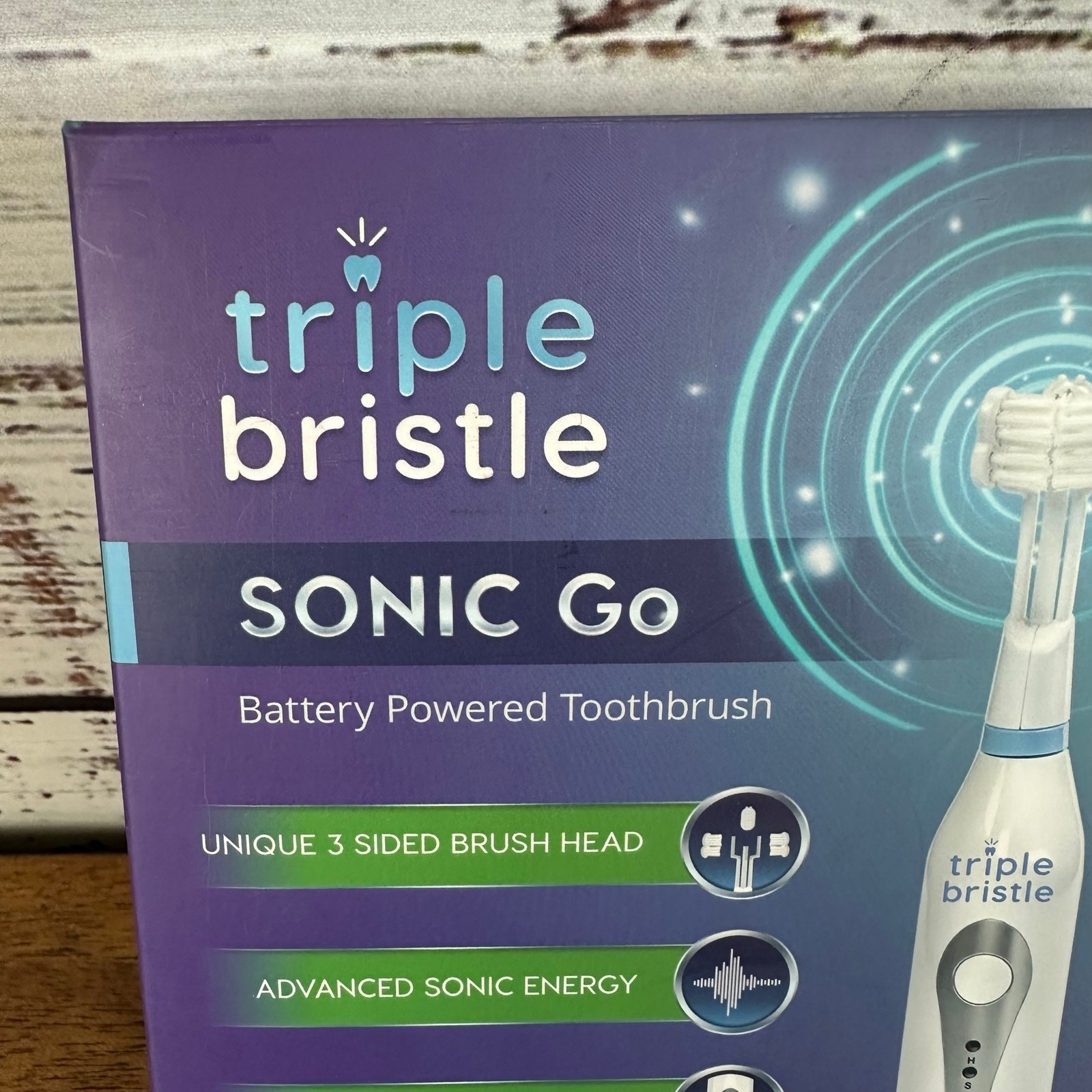 NEW/Open Box Triple Bristle Sonic Go Battery 3-Sided Electric Toothbrush 