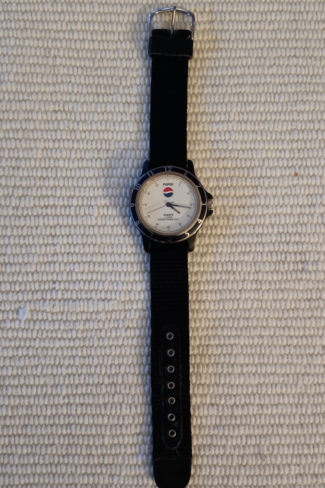 Promoting "Nothing Else is a Pepsi" Wristwatch, Black Nylon Band, VTG 1990s