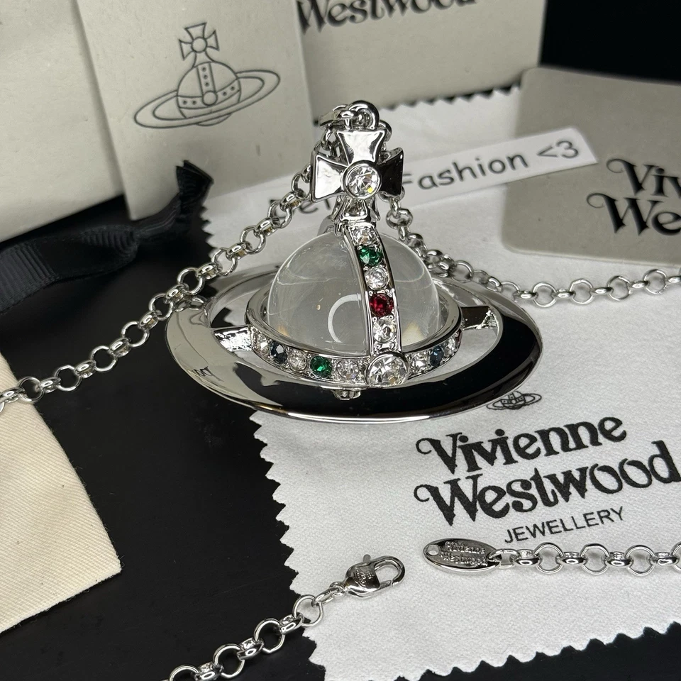 Vivienne Westwood 3D Giant Orb Glass Silver Necklace Pendant Chain New in Box - Image 2 of 4