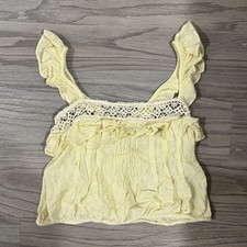 Free People Small Lace Yellow Ruffle Crop Top Cottagecore Ruffle Coquette Style