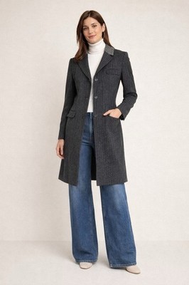 Y2K Zara Basic Wool Blend Pinstripe Coat | Long Blazer Jacket | Vintage 2000s