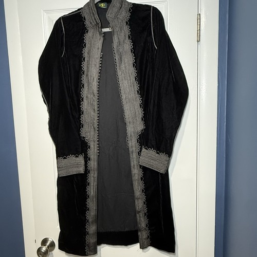 Moroccan Maison du Caftan Women’s Black Open Front Jacket Collared Silver Trim 