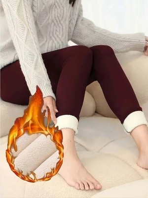 Damen Winter Sherpa Plüsch Gefüttert Warme Leggings Thermo Dicke Lange Hose Hohe Taille