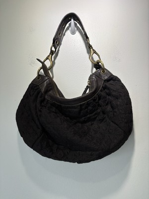 Renato Minelli  Italian Shoulder Handbag Dark Brown Cloth/ Brown Leather Trim