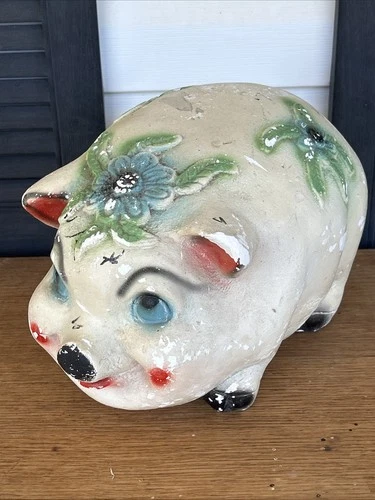 RARE COLOSSAL Vintage Piggy Bank Chalkware MC Anthropomorphic Carnival Prize 60s