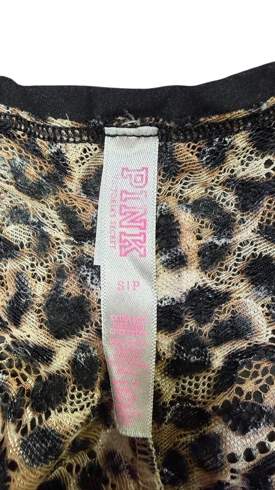 Victoria's Secret ROSA Tanga Bragas Mujer Pequeño Leopardo Encaje Vieira Ribete Foto 3 de 3