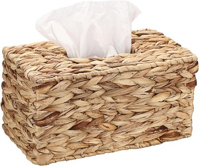 Rectangular Tissue Box Cover, Water Hyacinth Wicker Tissue Holder, Farmhouse