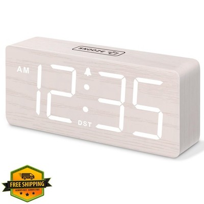 DreamSky Wood Digital Desk Clock Large Numbers Dimmer Loud Alarm