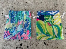 Lilly Pulitzer 2 Printed Drawstring Pouches Jewelry Travel Bags MERMAID FLORAL