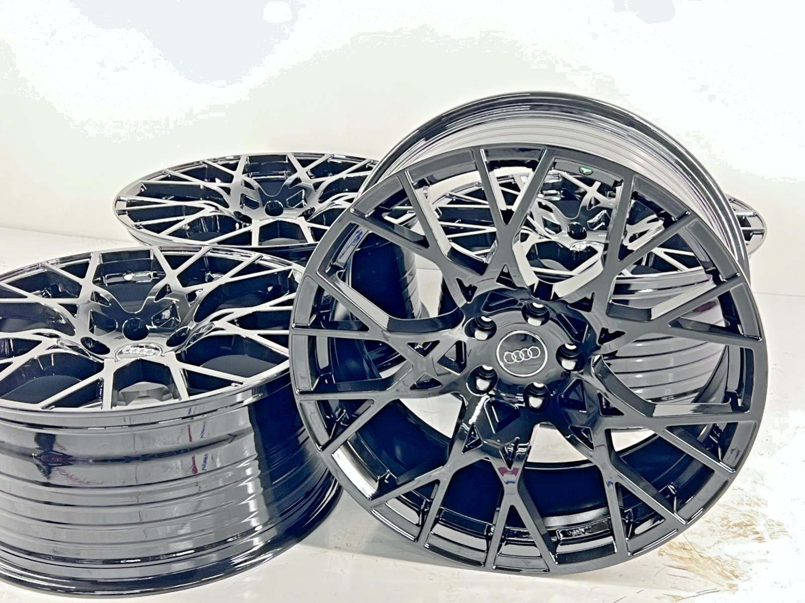 20X9 AUDI R8 WHEELS CONCAVE SPOKE BBS TRIPPLE BLACK 5X112 W CAPS MESH RS7 S5 6 8