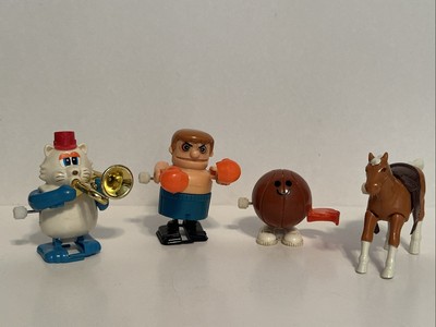 Vintage 1980s TOMY Wind Up Toys ~ Prancing Pony,  Boxer, Trumpet Cat & Basketbal
