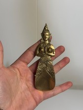 VTG 90s Solid Brass Thai Goddess Shoe Horn 4.5"  Ornate Decorative Boot Tool