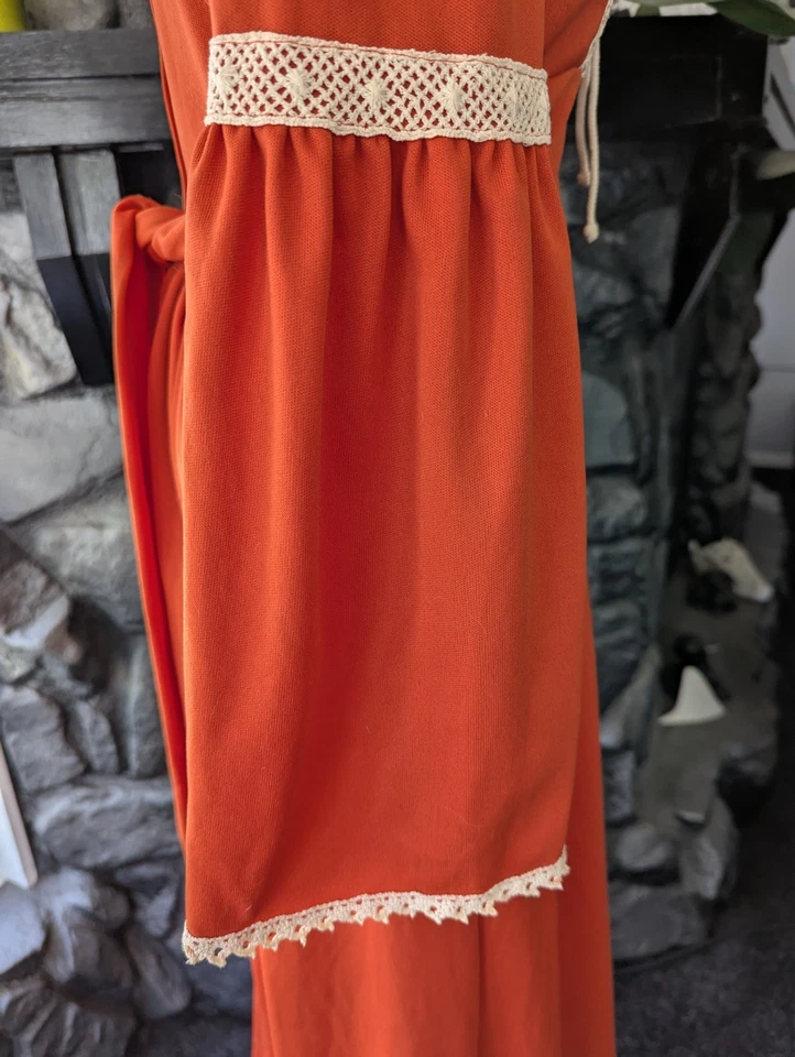 Vestido Estilo Pradera Años 70 De Colección Naranja Poli Boho Renacimiento Festival Con Cordones Pequeño Foto 4 de 4