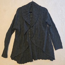 Womens Charcoal Grey Open Front Shawl Collar Knit Cardigan Sweater Size M