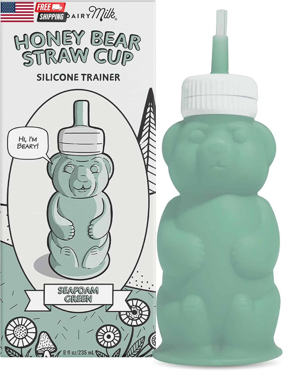 Honey Bear Straw Cup for Baby & Toddler, Silicone Squeeze Tr