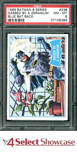 1966 Topps Batman Blue Bat #33B Gassed by a Geranium — PSA 8