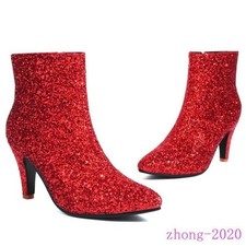 Chic Women's Sequins Ankle Boots Pointed Toe Zip Stiletto Heel Club Party Shoes