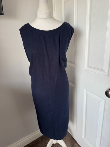 M&S Linen Rich Navy V Neck Popover Midi Shift Dress Size 20Long BNWT