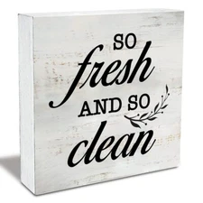 So Fresh and So Clean Wood Box Sign Rustic Wooden Box Sign Farmhouse Home Bat...
