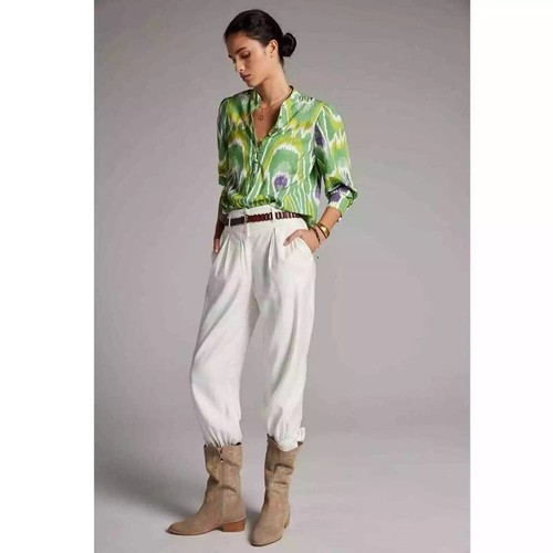 Anthropologie Cotton Sharona Henley puff sleeve Blouse size M eBay