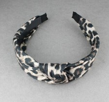 Brown Black turban knot headband cheetah leopard jersey fabric hair grip teeth