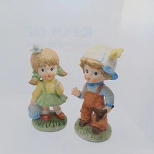 2 Vintage HOMCO #1424 Boy with Bird and Slingshot And Girl With Bird House 