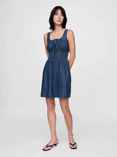 Gap - Denim Tie-Front Smocked Waist Mini Dress, Sale! Sale!