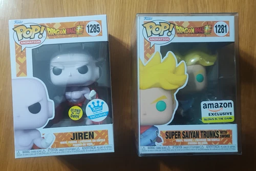 Funko PoP! Dragonball, Super Saiyan Trunks with Sword Glow Amazon e Jiren Glow