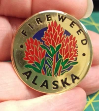 Alaska Fireweed Souvenir Pin Beautiful flower metal pinback 1 1/4 inches tall