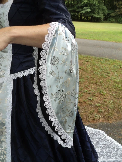 Женское колониальное бальное платье из тафты/атласа 1700-х размер 10 (38 дюймов бюст 30 дюймов талия) с шлейфом - Изображение 4 из 4