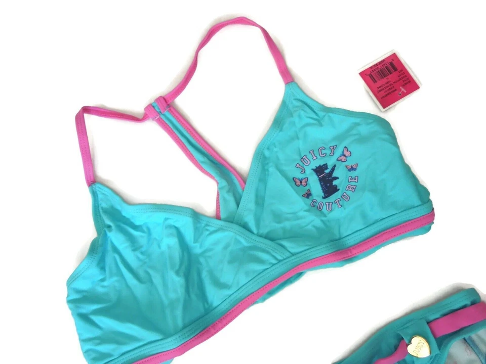 Juicy Couture Niñas Entrecruzado Cami Top Bikini Traje de Baño Azul Talla 14 Nuevo con Etiquetas Foto 3 de 4