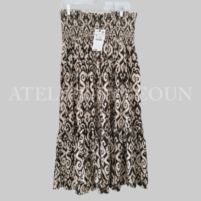 NWT ZARA 100% Cotton Printed Midi Skirt w/ Flounced Hem Ecru 5598/055 Size  XL