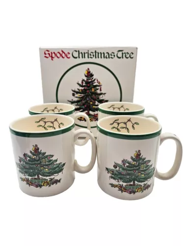 Spode Christmas Tree Mug Set Of 4 Tom & Jerry Made In England With Original Box