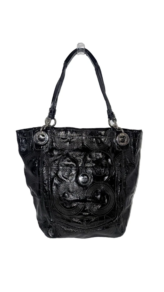 Bolso de Mano/Cartera Coach Vintage Negro Signature Charol # 14265 Bolso Y2K Foto 2 de 4