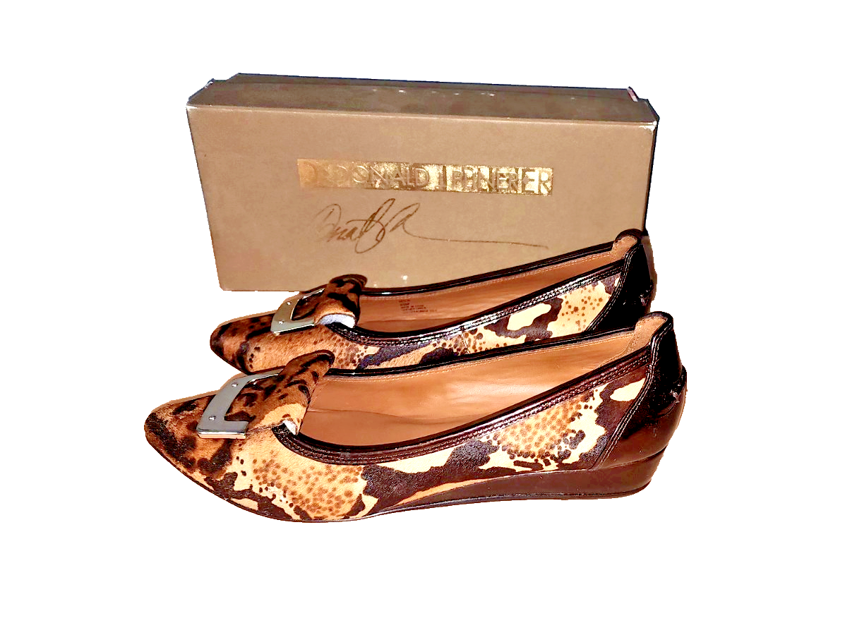 Donald J Pliner Animal Print Calf Hair & Patent Leather Wedge Size 6.5