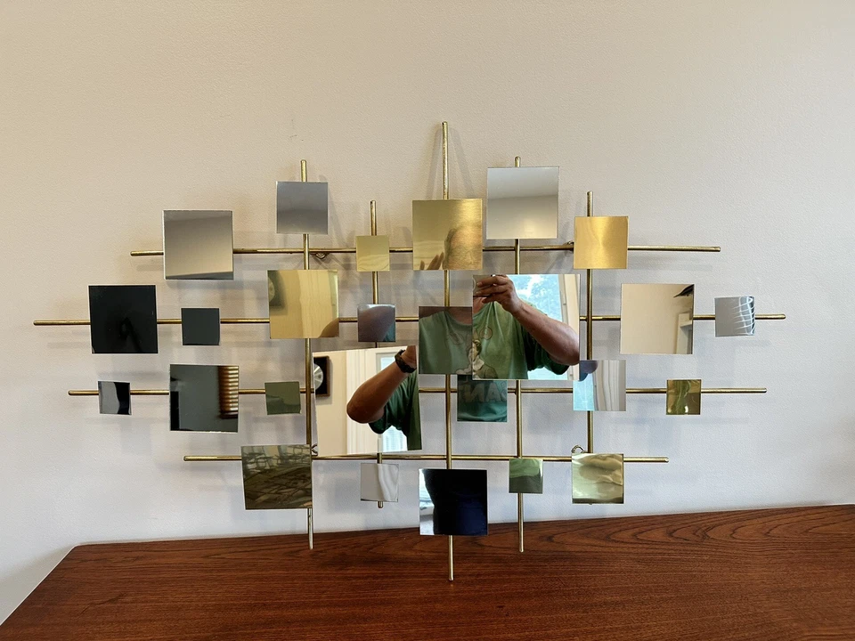 Винтаж 1970-е C Jere? Зеркальная настенная скульптура середины века современные капли дождя тяжелые - Изображение 2 из 4