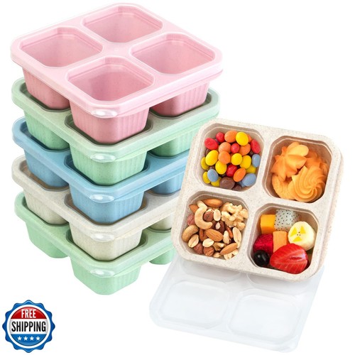 6er Pack Snackbehälter, Wiederverwendbarer Kinder Lunchbehälter, 4 Fächer Lun
