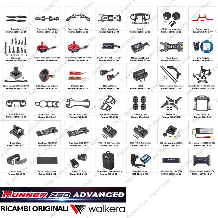 - SENZA MARCA//GENERICO - Ricambi DRONE WALKERA RUNNER 250 ADVANCE eliche batterie camera motori scheda