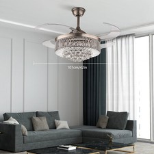 Silver Clear Retractable Ceiling Fan With Light 110-220v 72w For Living Room